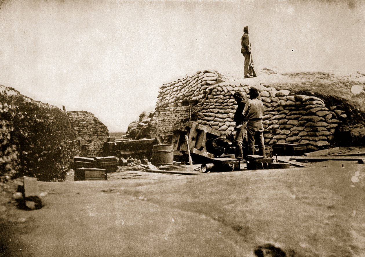 沙袋防御和爆破枪，1861-65 作者 马修·布雷迪