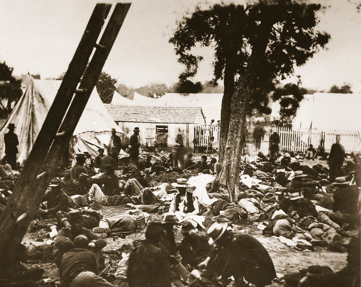 1862年弗吉尼亚州费尔奥克斯战役后的野人车站盖恩斯磨坊受伤的联盟士兵（照相凹版） 作者 马修·布雷迪