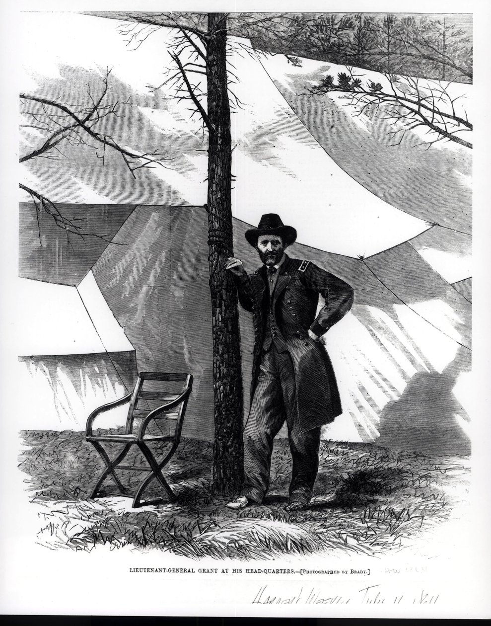 1864年7月16日，总督尤利西斯·格兰特（Ulysses S. Grant）在他的总部，“哈珀周刊”（Harper&39;s Weekly）的插图 作者 马修·布雷迪