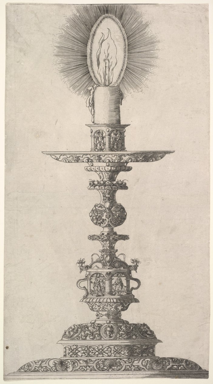 烛台与点燃的蜡烛来自：Insigne Ac Plane Novum Opus Cratero graphicum, Ein n..., 1551。 作者 马蒂亚斯·赞特