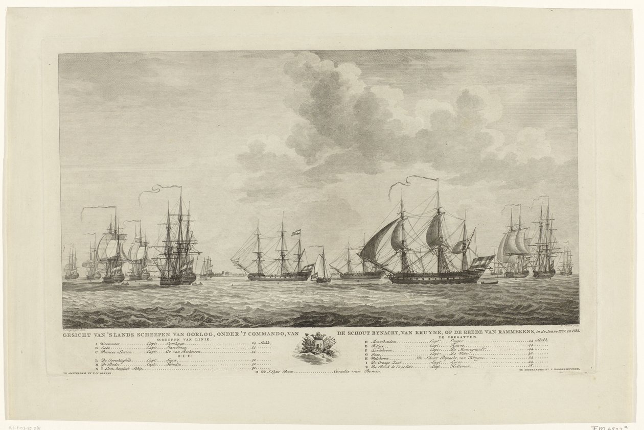 拉姆梅肯斯附近的荷兰战舰，1782-1783 年
1782 年和 1783 年在拉姆梅肯斯路由夜间治安官 van Kruyne 指挥的荷兰战船的景象（标题见实物） 作者 Mathias de Sallieth