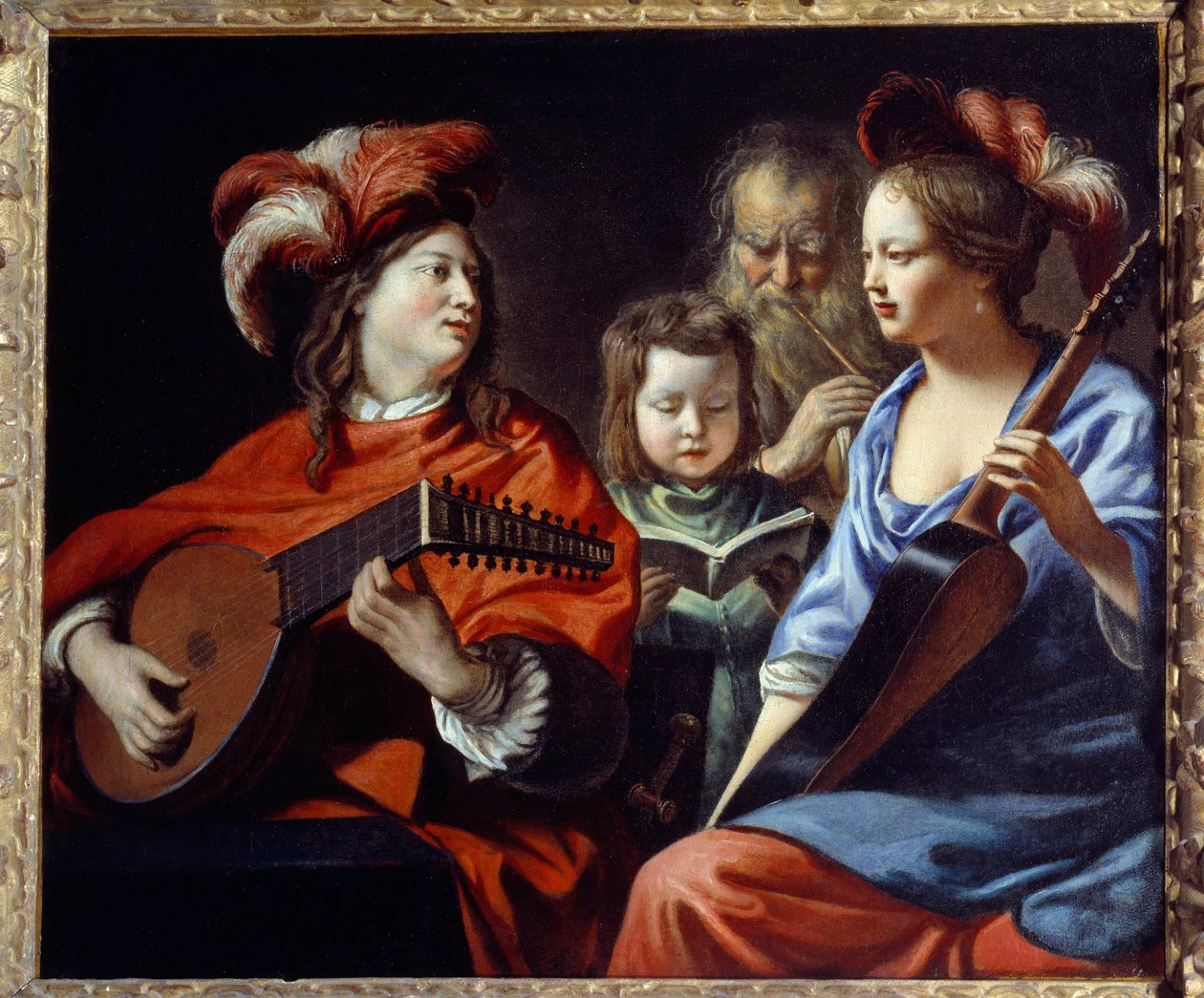 音乐会 一群巴洛克音乐家。 Mathieu Le Nain (Lenain) (1607-1677) 绘画 17 世纪 Laon，Musee des Beaux Arts 作者 马修·勒·奈恩（Mathieu Le Nain）