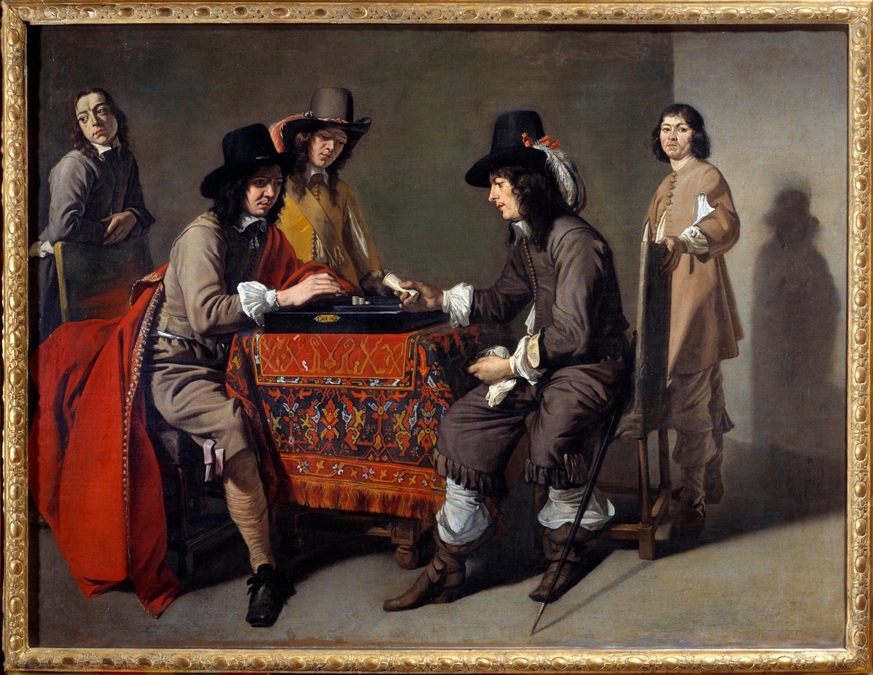 Tric Trac的玩家（Tric Trac为Tric Trac：西洋双陆棋的祖先）。 布面油画。 Mathieu Le Dwarf (Lenain) 的绘画 (1607-1677) 作者 马修·勒·奈恩（Mathieu Le Nain）