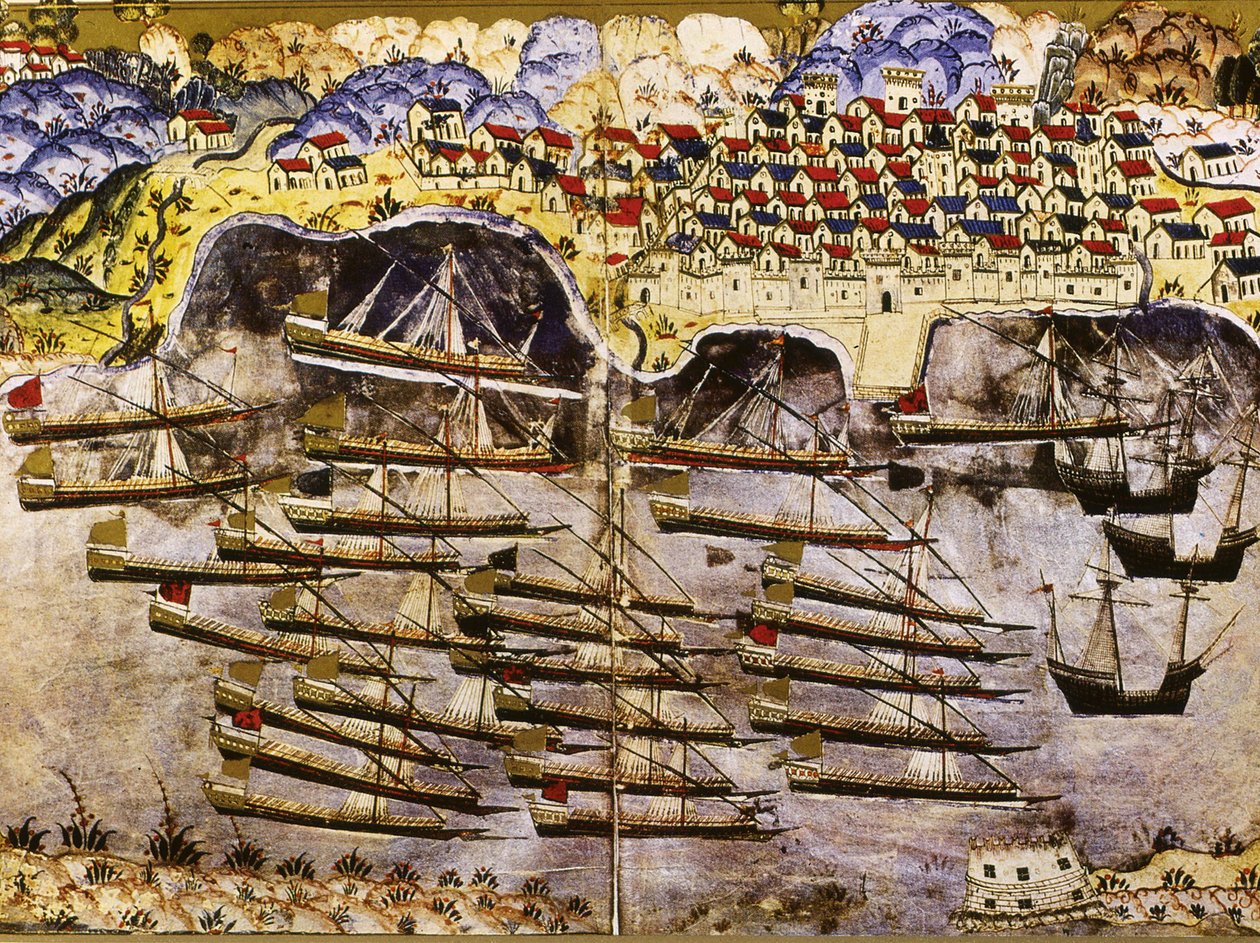 巴尔巴罗萨的舰队在法国的土伦港过冬，1543年，16世纪中期 作者 马特拉奇·纳苏
