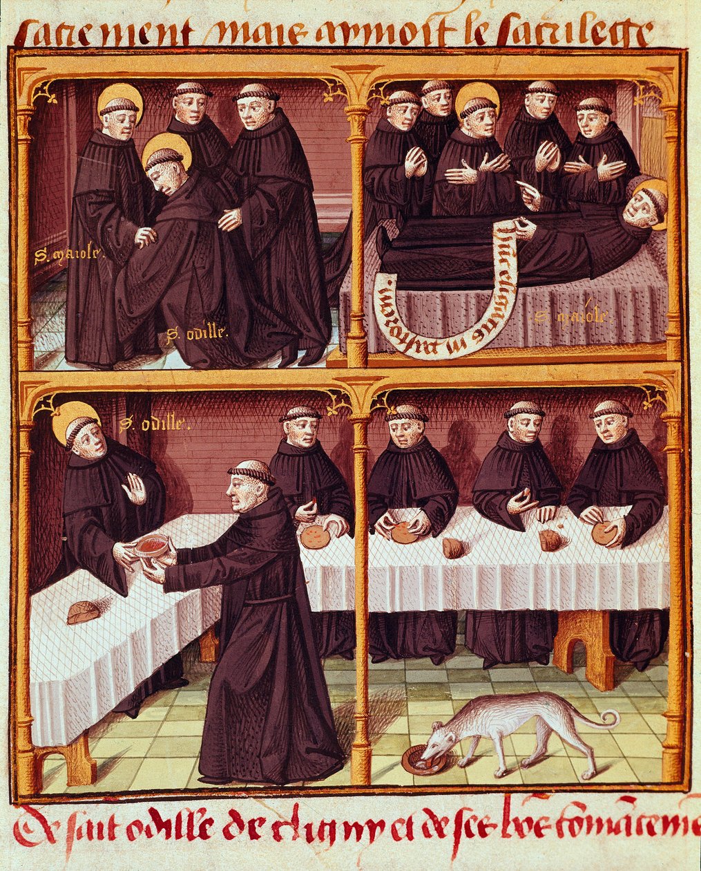 Refectoire de monines 来自 Vincent de Beauvais (1184/94-1264) 手稿“Speculum historiale”(ms. 1196, fol. 141 v.) 的缩影，由弗朗索瓦大师 (15 世纪) 点亮。 尚蒂伊，孔德博物馆 作者 弗朗索瓦夫人