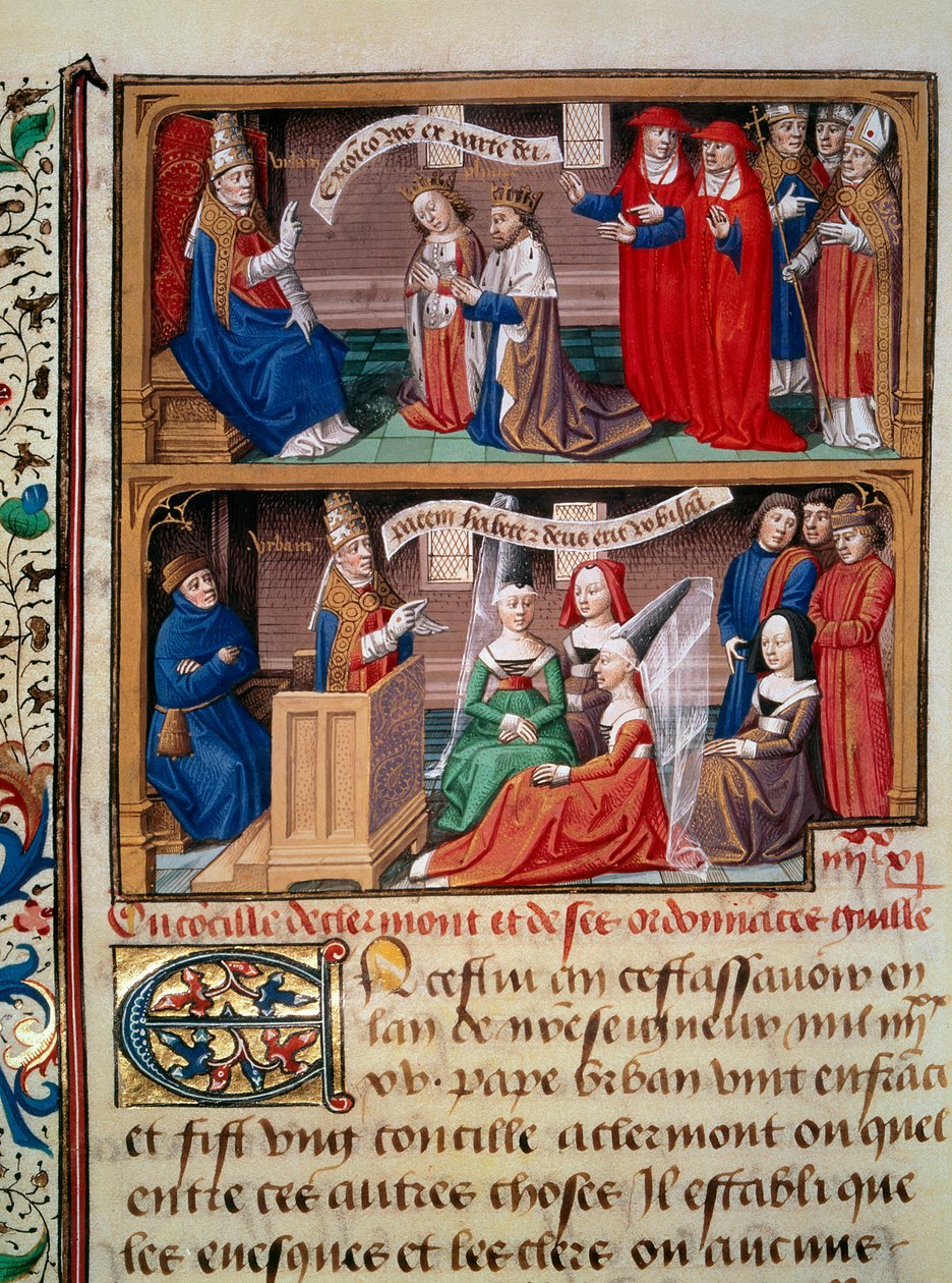 Representation of the Council of Clermont in 1095 presided by Pope Urbain II (1042-1099) preaching the first crusade. Miniature taken from the manuscript “Speculum historiale”” (Le Mirror historial) by Vincent de Beauvais (1184/94-1264) enluminated by the  作者 弗朗索瓦夫人