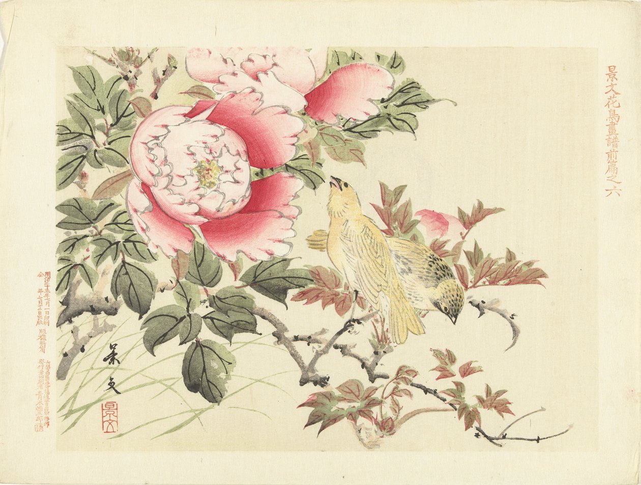 鸟和牡丹
Keibun 的花鸟素描--第一部分（系列标题）
Keibun kacho gafu zenpen（物体上的系列标题） 作者 松村庆文