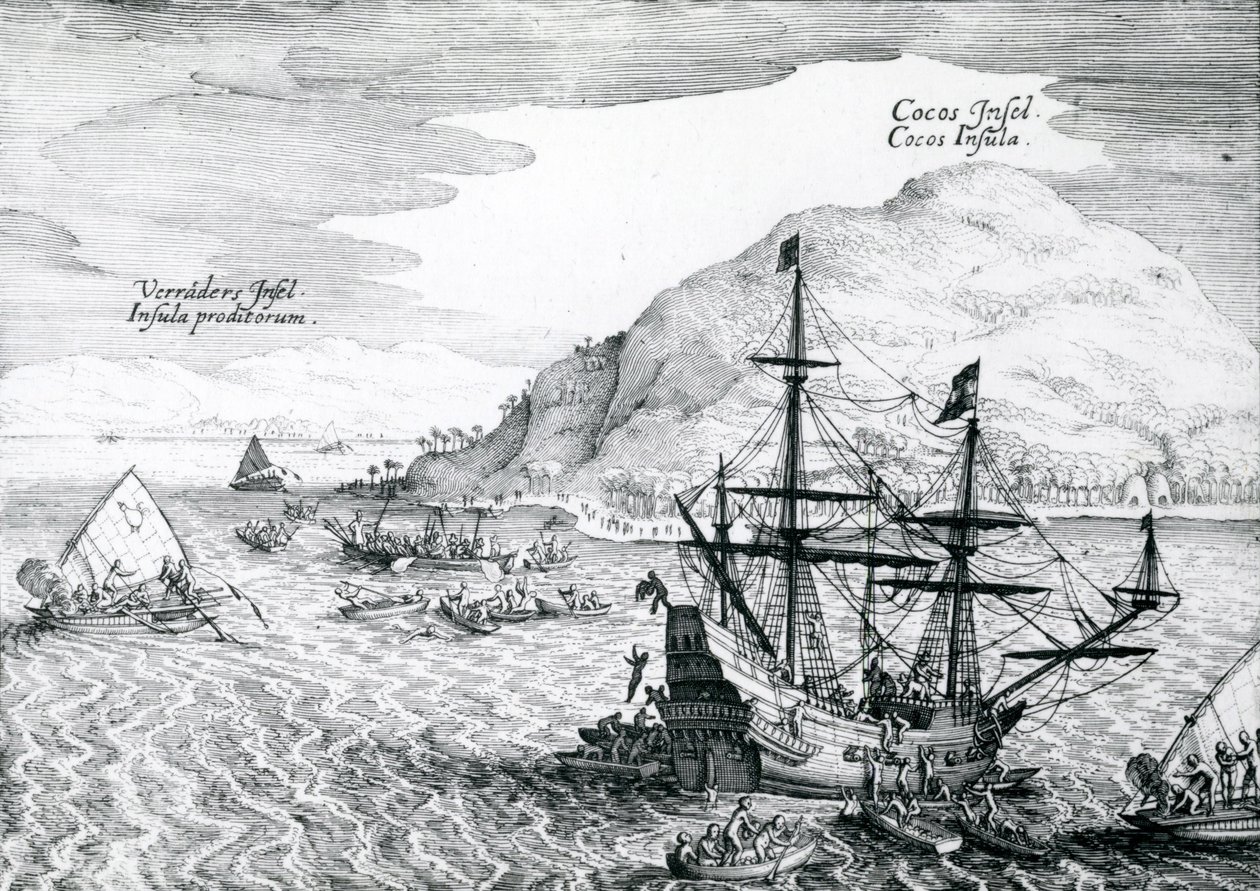 科科斯岛和Verraders岛，1655年的视图 作者 年轻的玛利亚人马陶斯