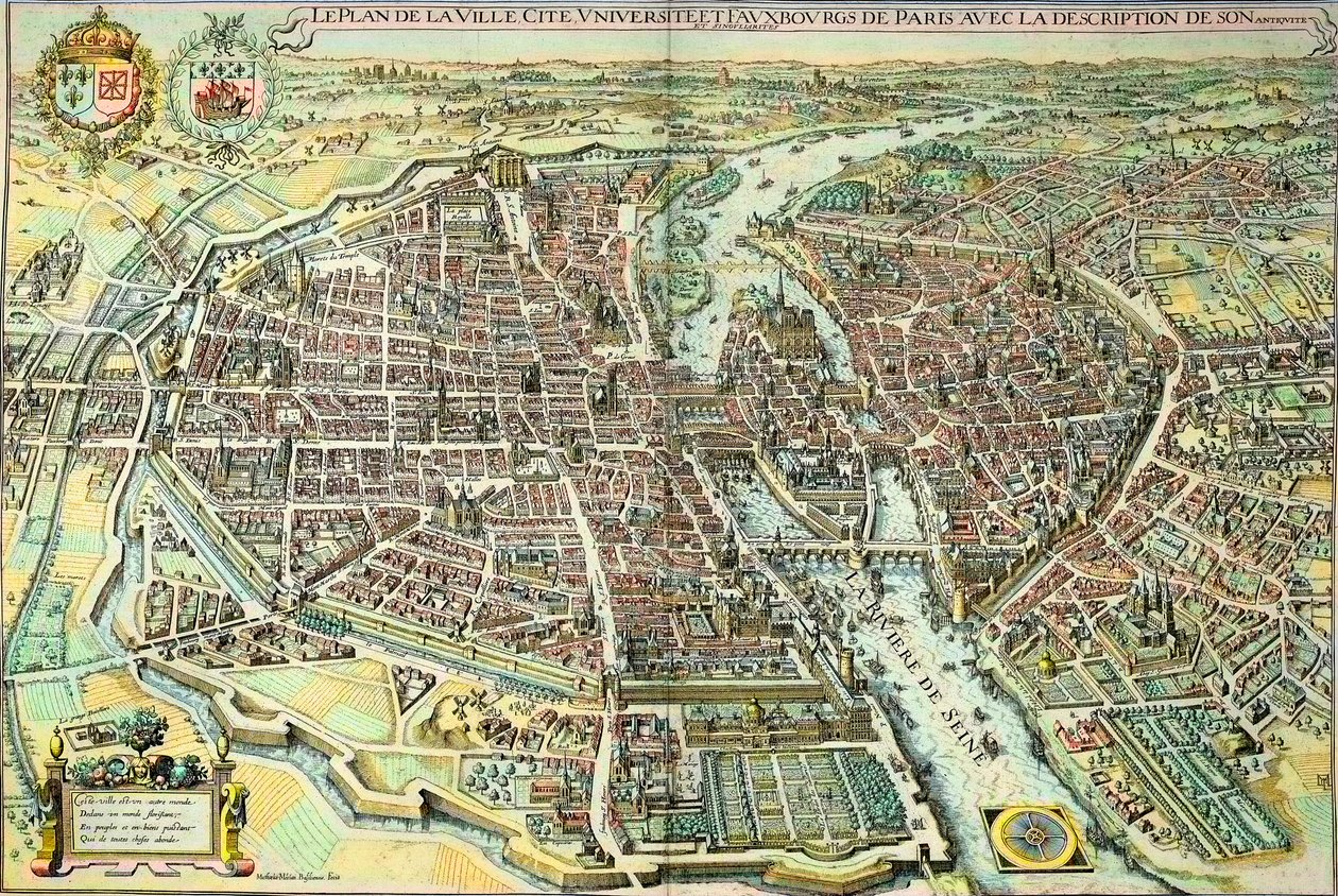 1615 年的巴黎平面图。 Mathieu Merian 雕刻 作者 年轻的玛利亚人马陶斯