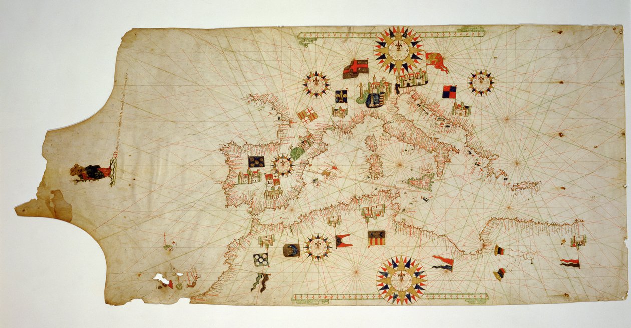 地中海地区的微型航海地图，1560年（羊皮纸） 作者 Matteo梅子