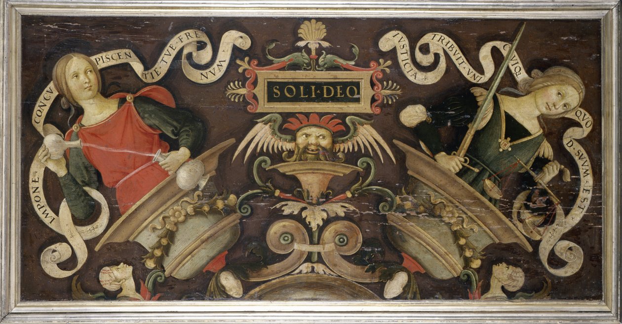 美德的寓言，c.1510-15（松木上的蛋彩画） 作者 马蒂奥·迪朱利亚诺·迪·洛伦佐·巴尔杜奇