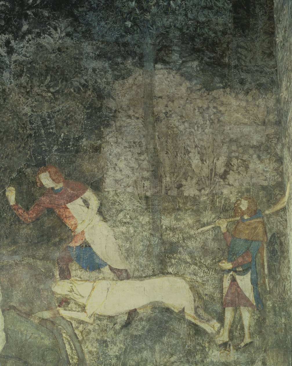狩猎与狗的人，装饰计划细节从La Chambre du Cerf Stag室1347壁画 作者 马特奥·乔瓦内蒂（Matteo Giovanetti）
