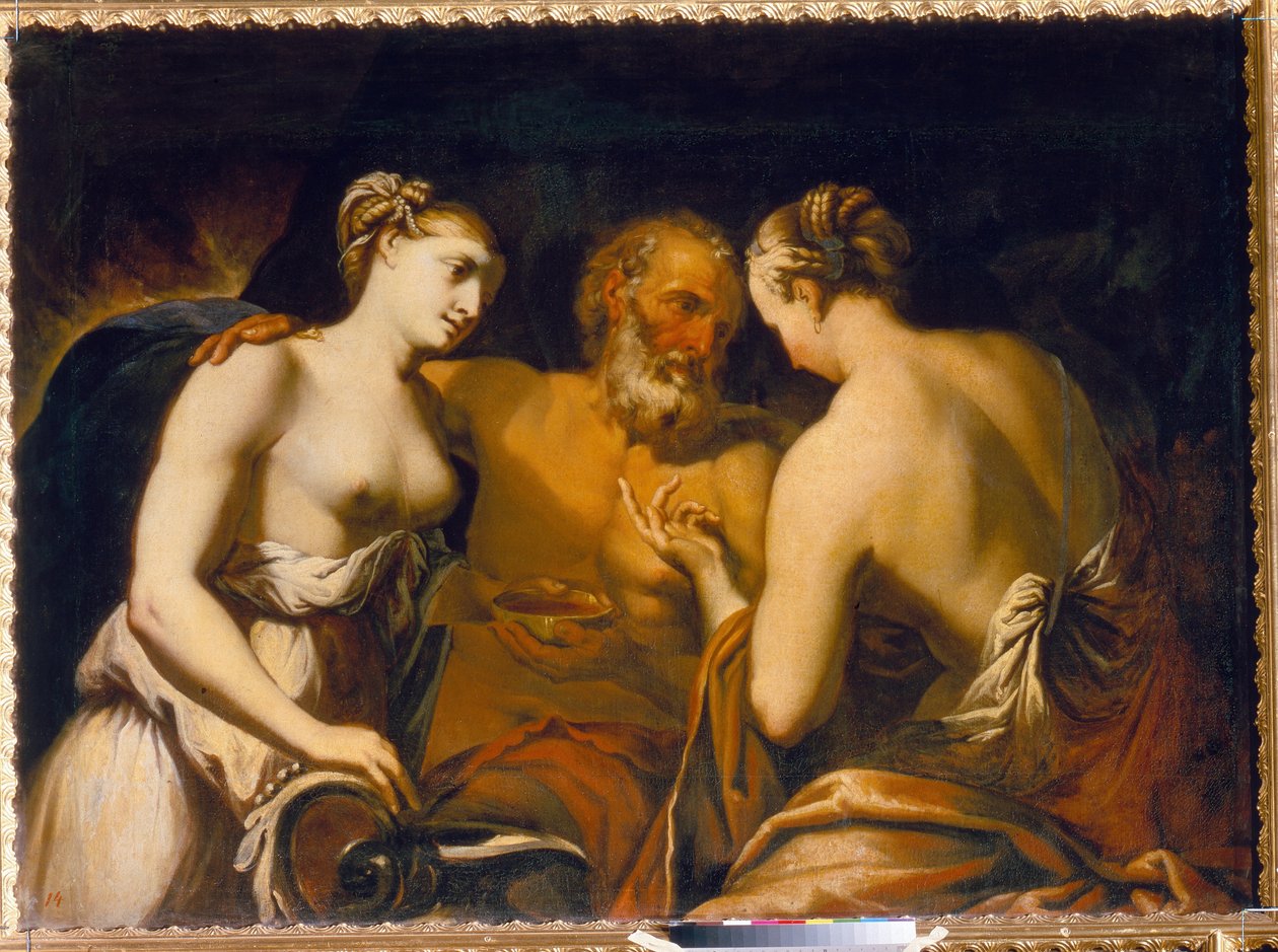 Loth et ses filles - Peinture de Matteo Pacelli (1651-1732), huile sur toile, fin 17eme siecle - Lot and his Daughters, Oil on canvas by Matteo Pacelli - 国家露天博物馆，圣彼得堡察尔斯克耶塞洛 作者 马泰奥·帕切利