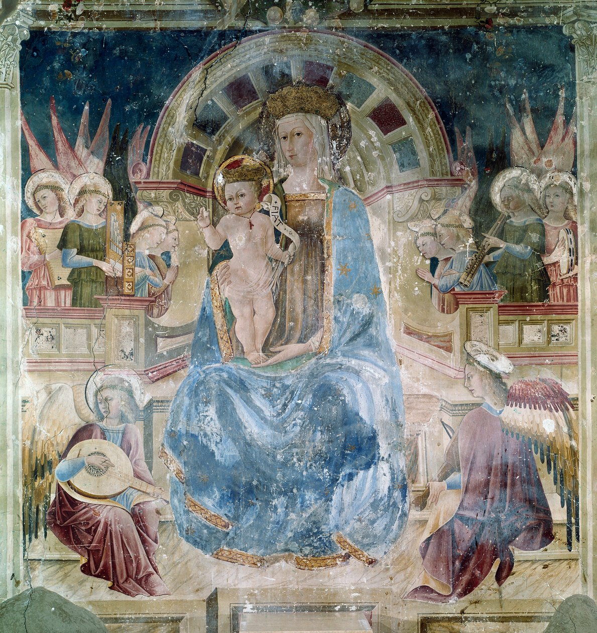 圣母和孩子被圣徒和天使包围的壁画 马特奥·达·瓜尔多（Matteo da Gualdo，约 1435-1507）圣弗朗索瓦大教堂（圣弗朗切斯科），阿西西上教堂 作者 Matteo da Gualdo