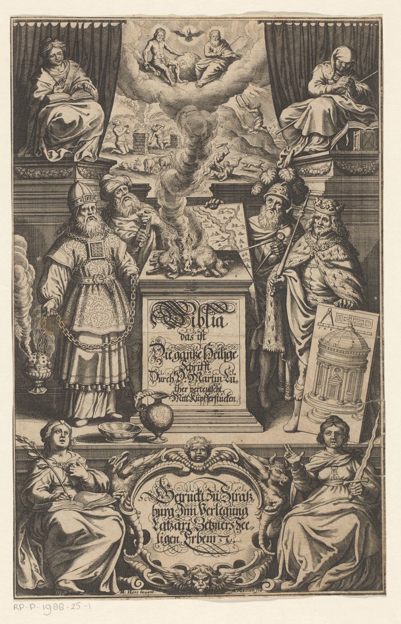 四个人献祭一只羔羊
扉页为马丁-路德。Biblia das ist Die gantze Heilige Schrift Durch D. Martin Luther verteutscht, s.a. 作者 马修梅里安（一）