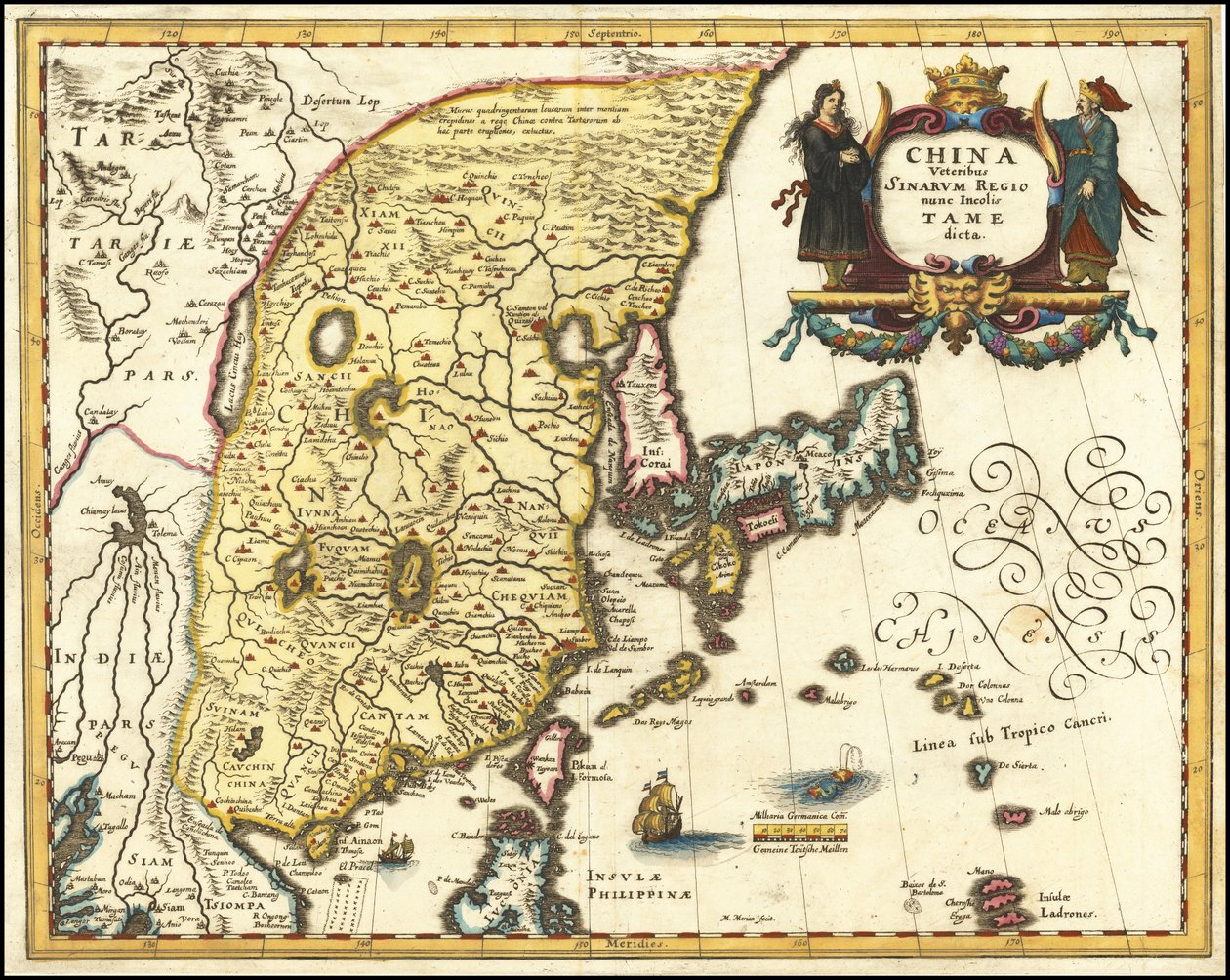 马特乌斯-梅里安绘制的 1636 年中国、日本和朝鲜地图 作者 马特乌斯·梅里安