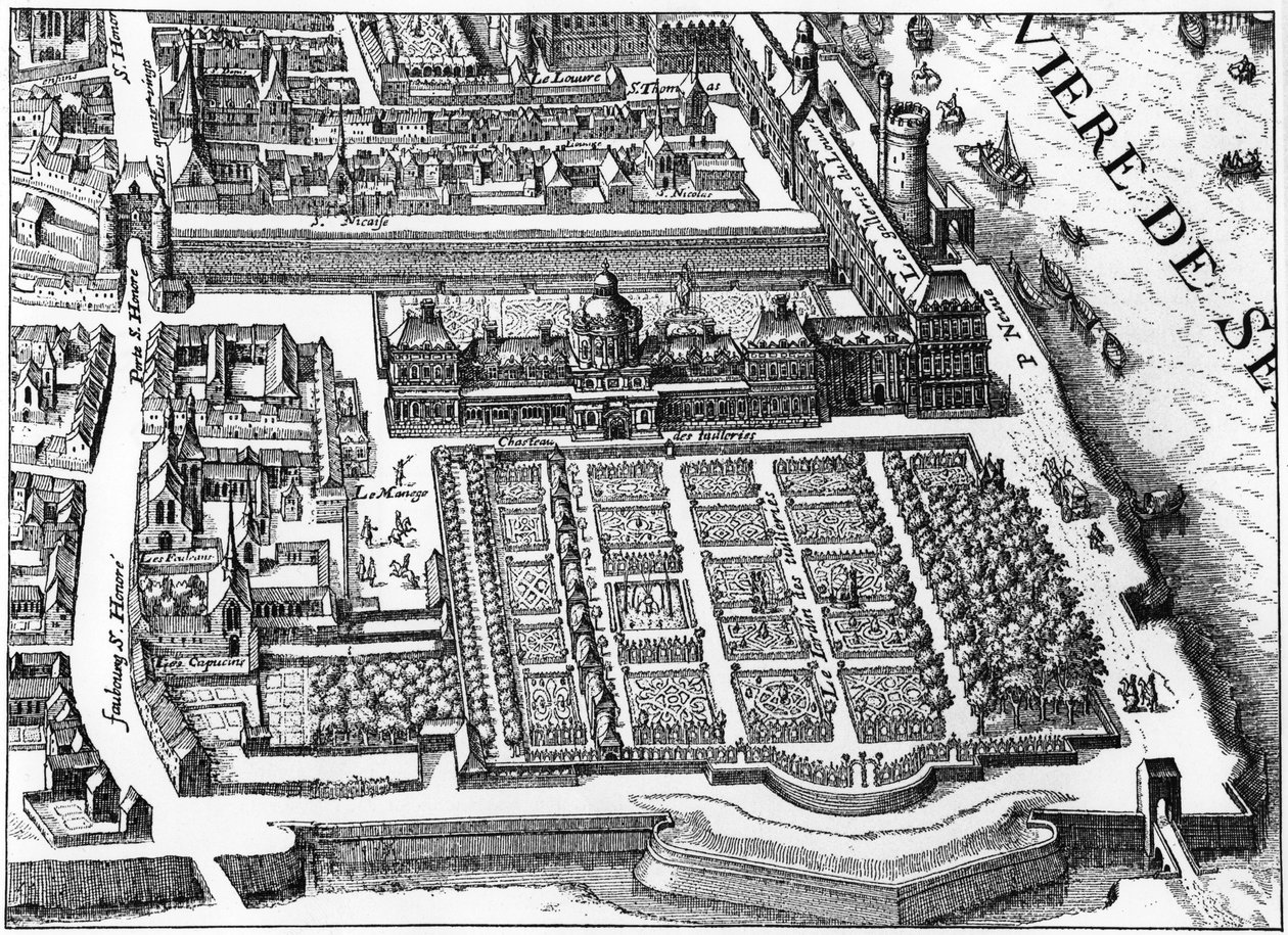 Paris: the palace and garden of the Tuileries in 1615, facsimile of Mathieu Merian