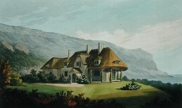位于怀特岛Puckaster的James Vine Esq的茅草海滨别墅，来自Villa Architecture：由英国和苏格兰执行的建筑物的景观，计划，Robert Lugar，酒吧 作者 马修·杜伯格