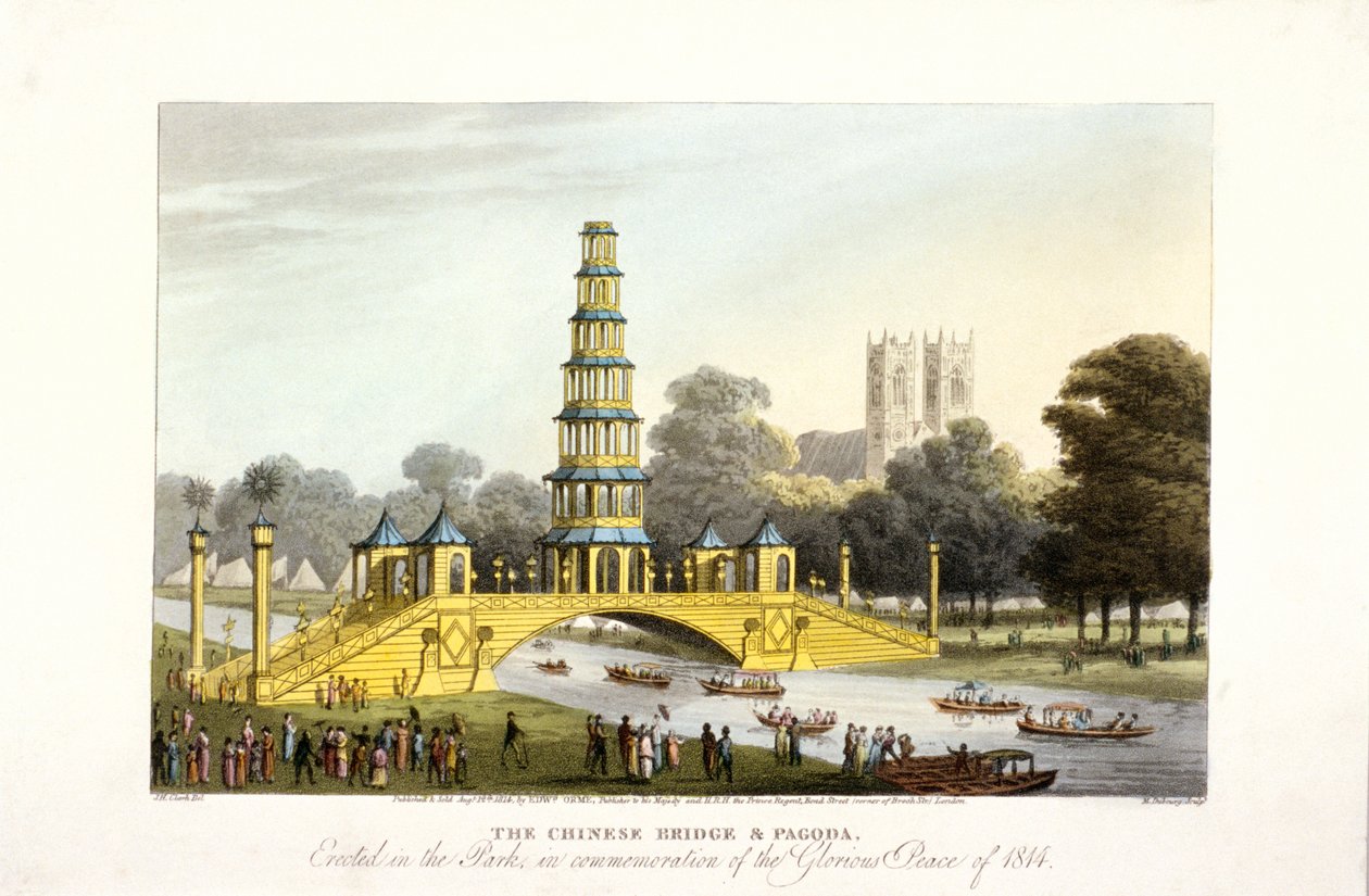 中国桥和塔，建于伦敦圣詹姆斯公园，1814年 作者 马修·杜伯格