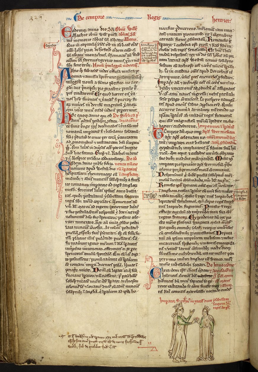 腓特烈二世与英格兰伊莎贝拉的婚礼，皇家 14 C VII, f.123v 作者 马修·巴黎