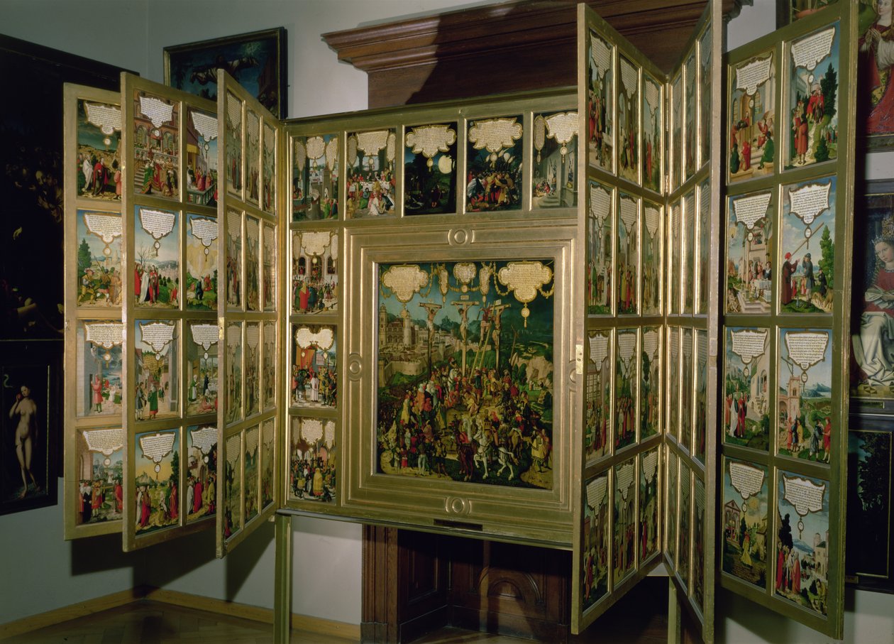 Mompelgarter Altarpiece，带有中央面板和六个铰接式侧板，全部描绘了新约中的场景（面板） 作者 马蒂亚斯·格隆或格鲁