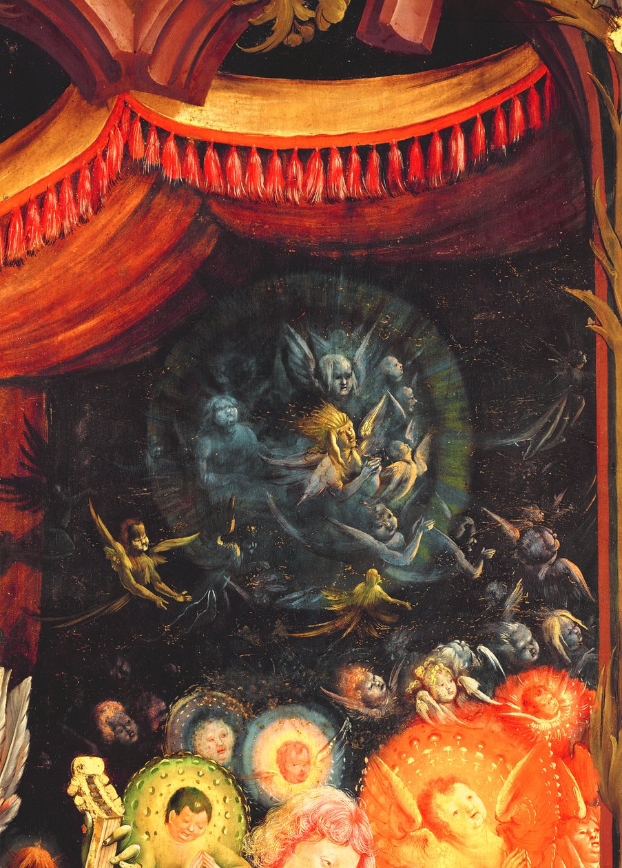天使下的天使，来自伊森海姆祭坛画的天使音乐会的细节，c.1512-16 作者 马蒂亚斯·格鲁内瓦尔德