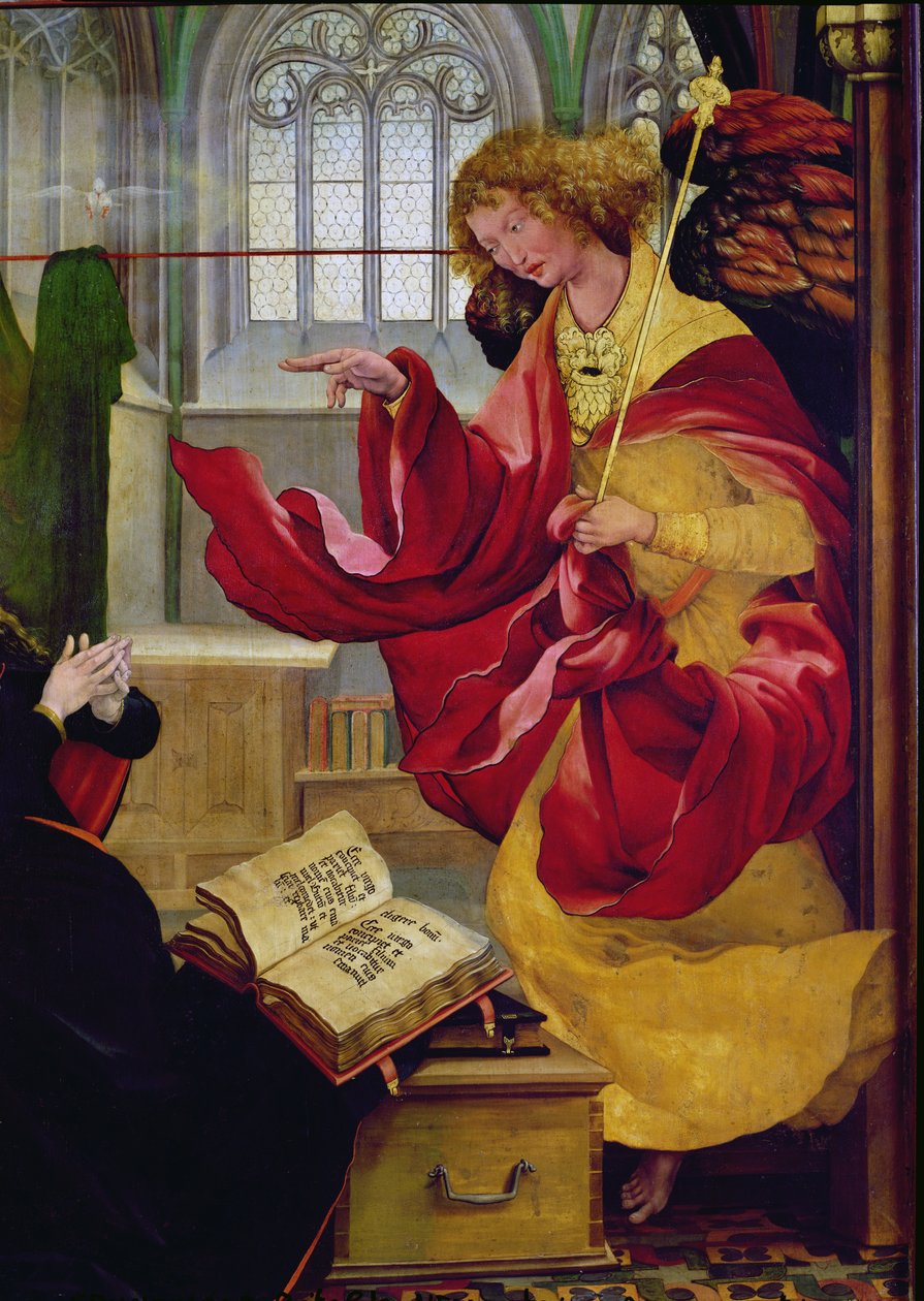 大天使加百列，来自Isenheim Altarpiece的报喜的细节，c.1512-16 作者 马蒂亚斯·格鲁内瓦尔德