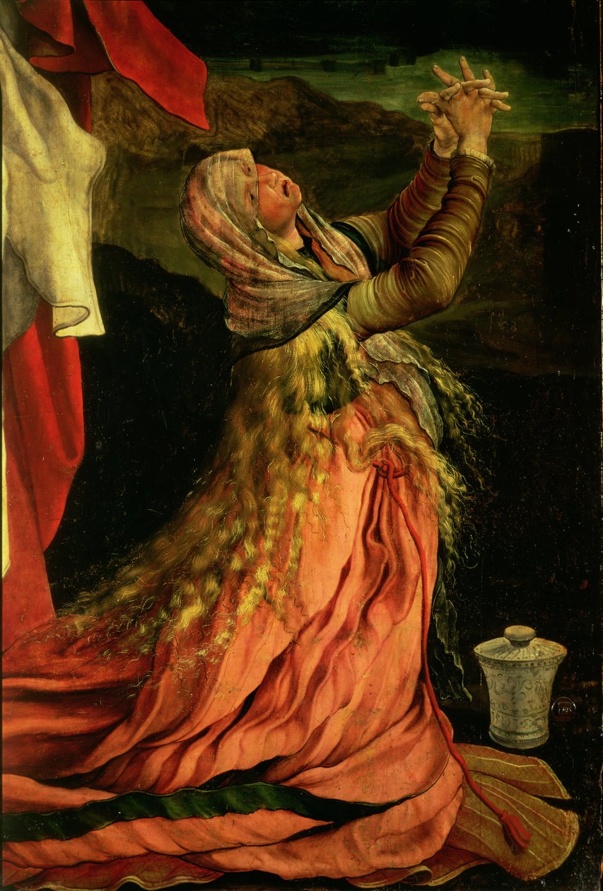 Mary Magdalene，来自Isenheim Altarpiece的十字架上的细节，c.1512-16 作者 马蒂亚斯·格鲁内瓦尔德