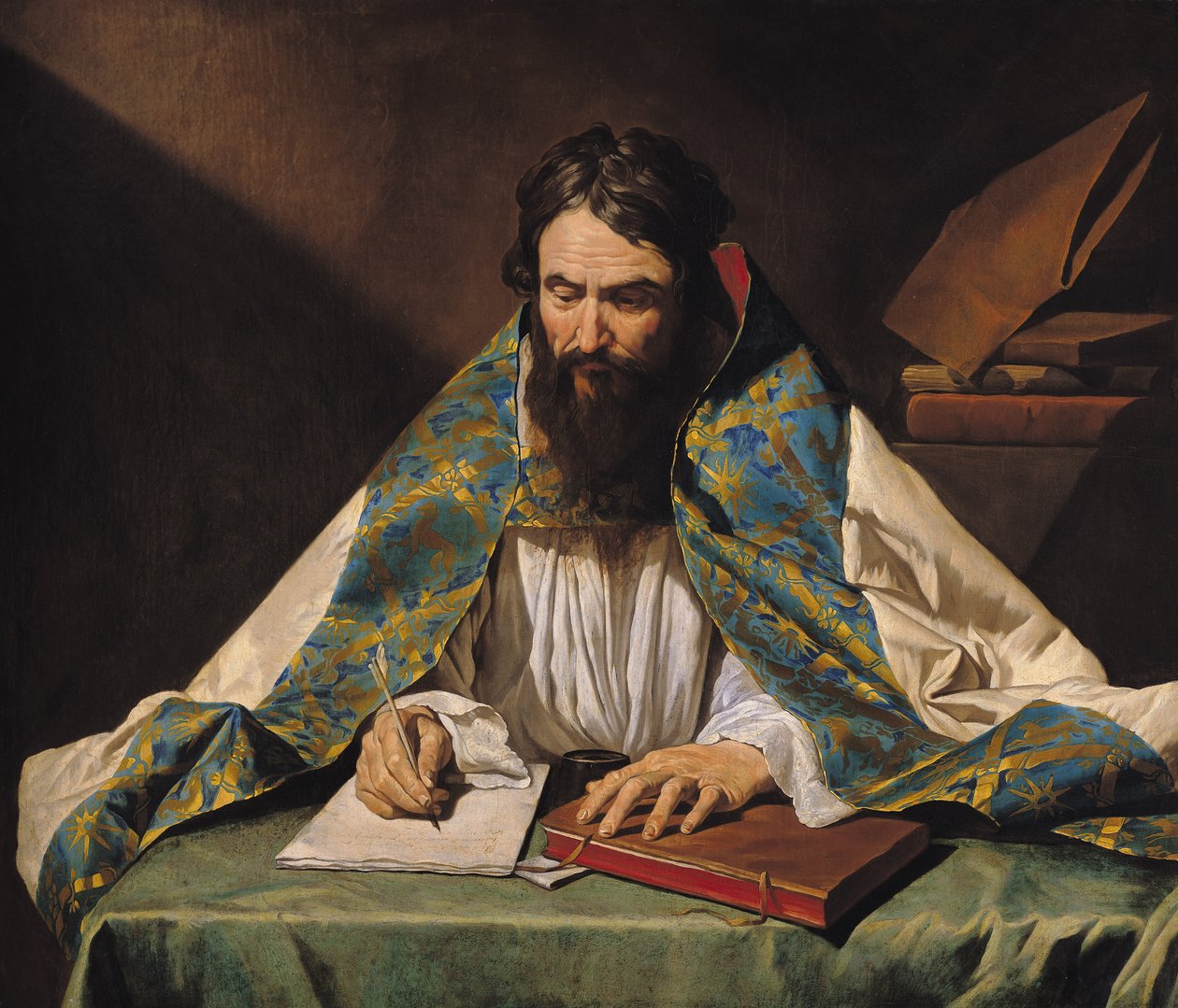 St. Ambrose（339-97），c.1633-39 作者 马蒂亚斯·斯托默（Matthias Stomer）