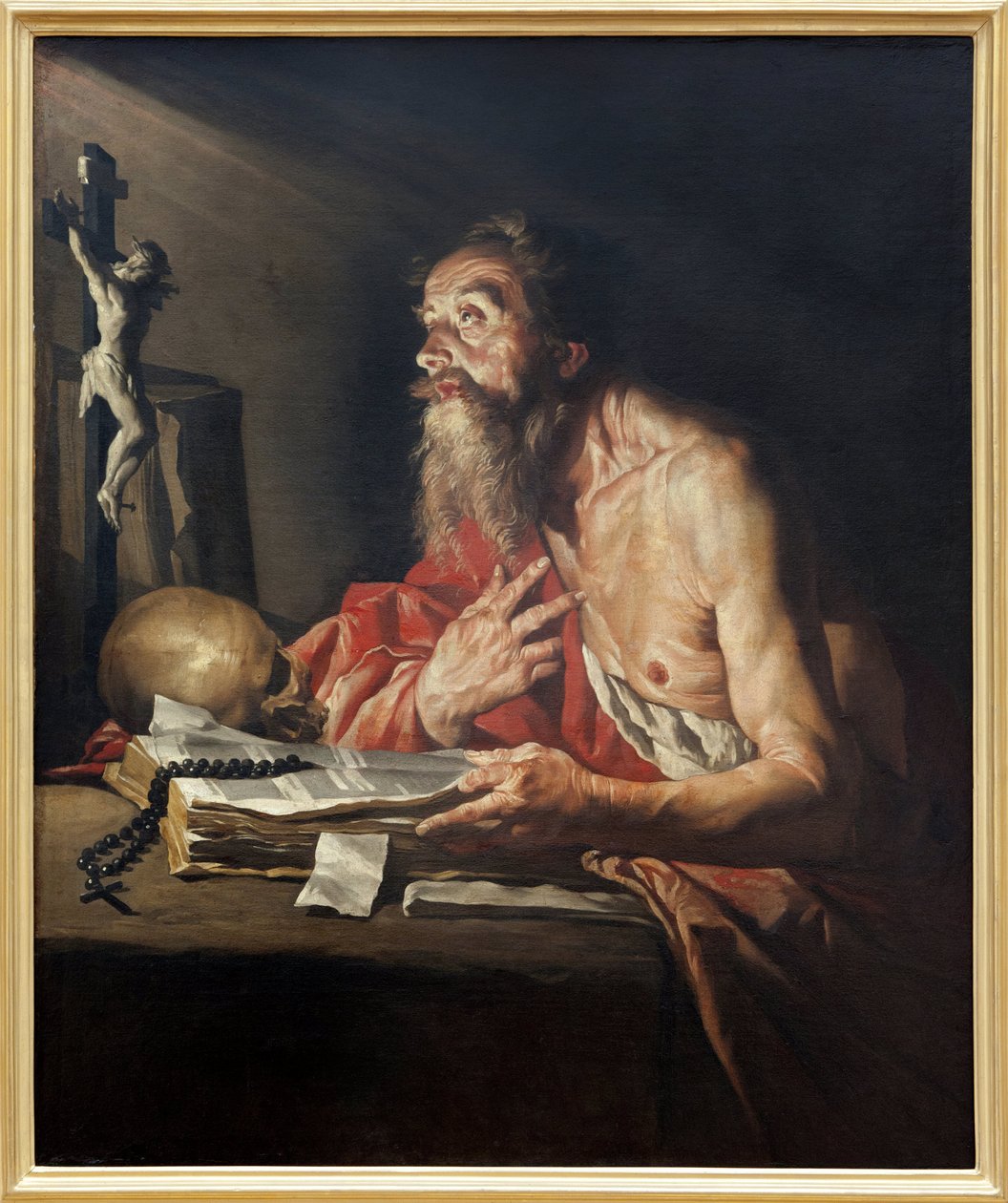 圣杰罗姆，马蒂亚斯·斯托默 (Mathias Stom) 的画布油画（1600-1650 年后） - 摄影，KIM Youngtae，南特，南特美术博物馆 作者 马蒂亚斯（c.1600 p.1650）斯托默
