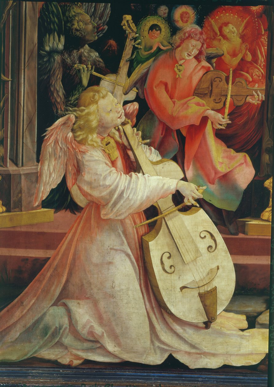 天使音乐会，来自Isenheim Altarpiece，c.1512-16，油画面板细节17670 作者 马蒂亚斯·格鲁内瓦尔德