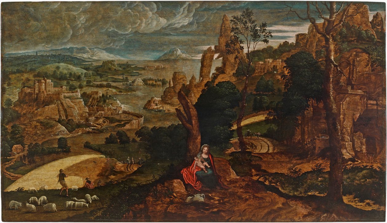 逃往埃及时与其余人的风景，1540-1545。 作者 马蒂斯公鸡