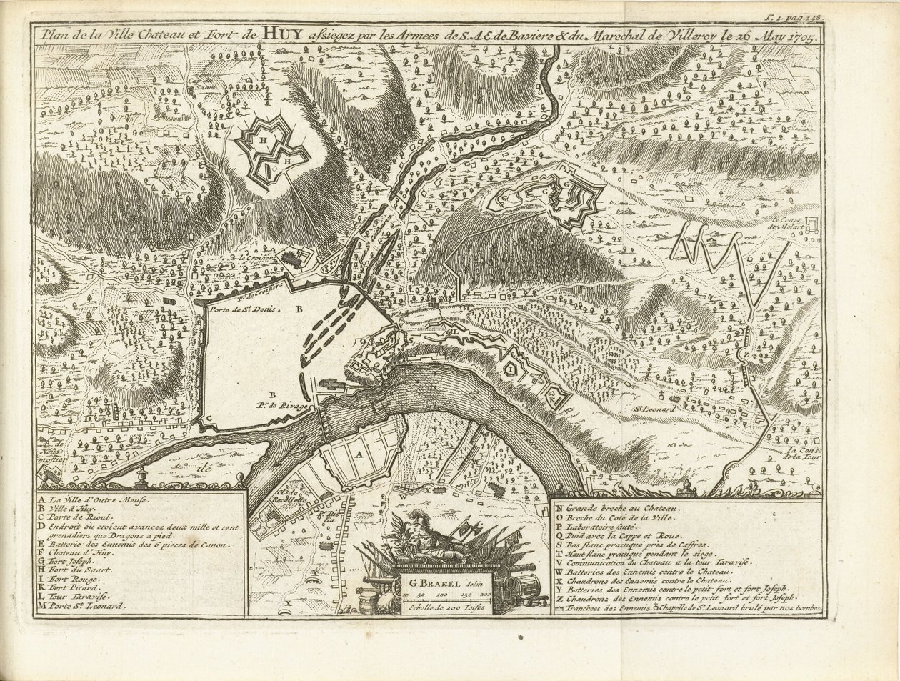 Beleg van Huy, 1705
Plan de la Ville Chateau et Fort de Huy assiegez par les Armees de S.A.E. de Baviere & du Marechal de Villeroy le 26 May 1705（标题见实物） 作者 Matthij 的游泳池（可能）