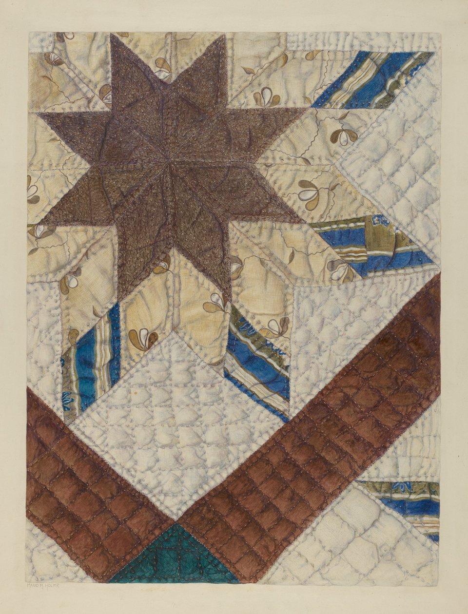 双星拼接被子，约1939年。 作者 莫德·霍尔姆