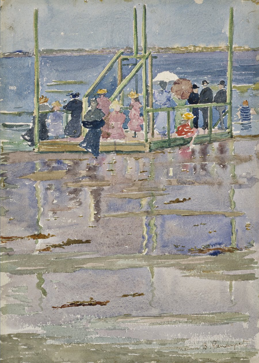 漂浮在低潮，里维尔海滩，c.1896-1897（wc和编织纸上的石墨） 作者 莫里斯·巴西·普伦德加斯特