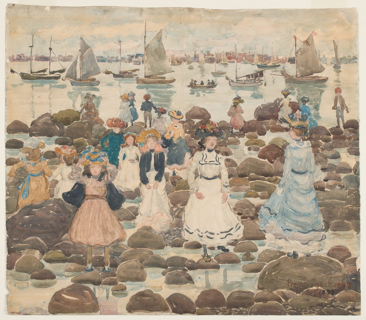 低潮，Beachmont，c.1902（纸上石墨） 作者 莫里斯·巴西·普伦德加斯特
