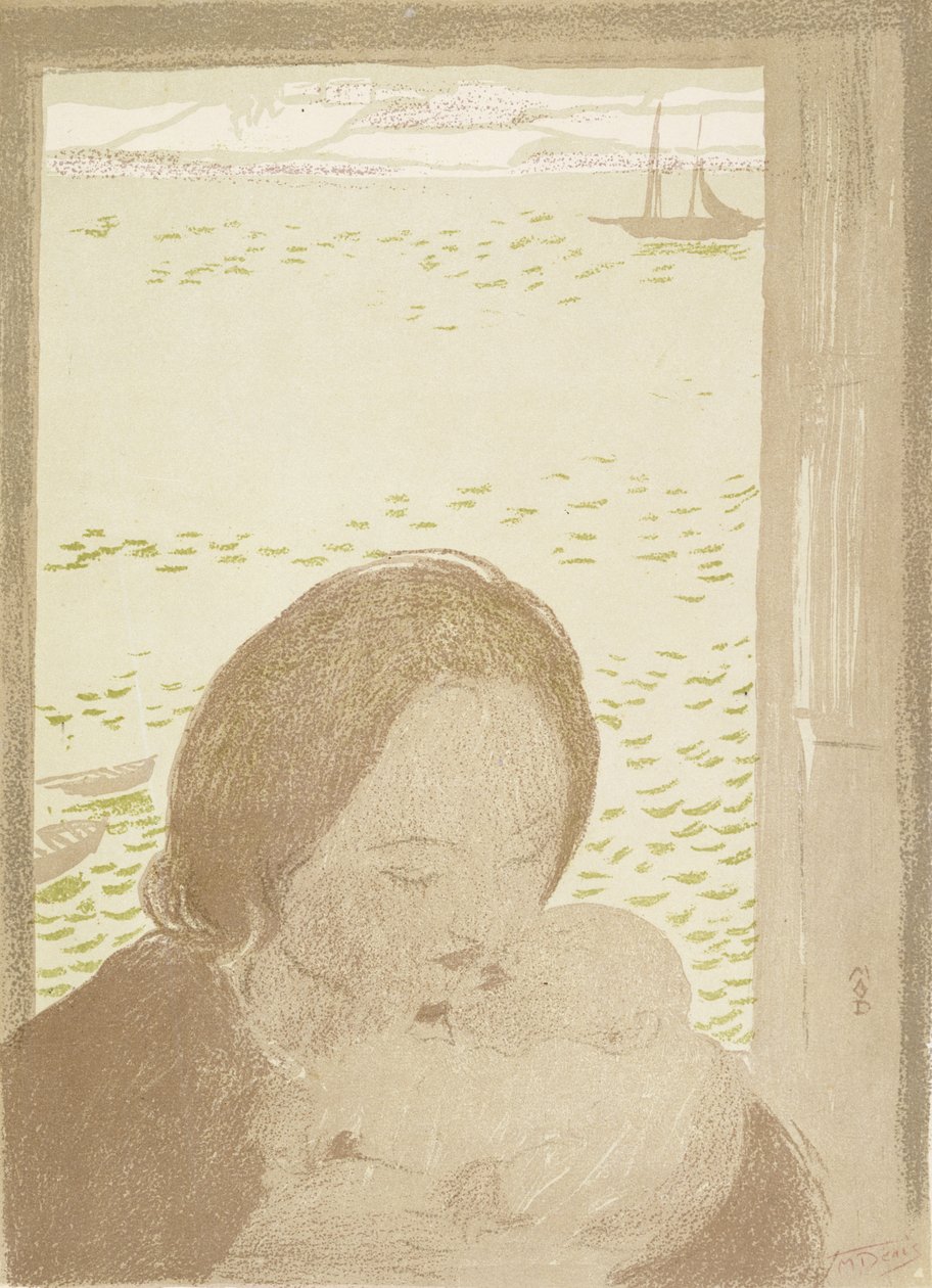 Pouldu的海边母亲和孩子，1900年（编织纸上的彩色石版） 作者 莫里斯·丹尼斯（Maurice Denis）