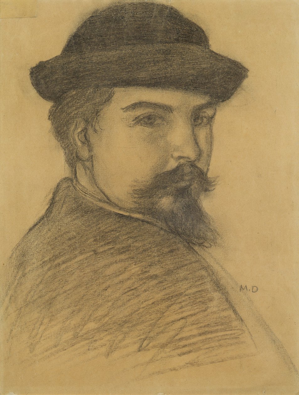 戴着黑色帽子的艺术家的肖像（纸上的木炭） 作者 莫里斯·丹尼斯（Maurice Denis）