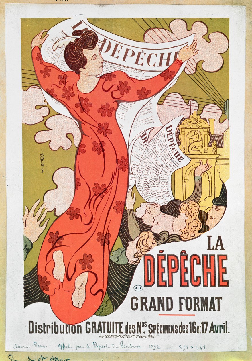 海报广告&39;La Depeche de Toulouse&39;报纸，1892年 作者 莫里斯·丹尼斯（Maurice Denis）