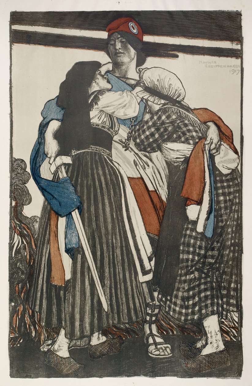1917年阿尔萨斯洛林恢复法国（石版画） 作者 莫里斯·格里芬哈根（Maurice Greiffenhagen）