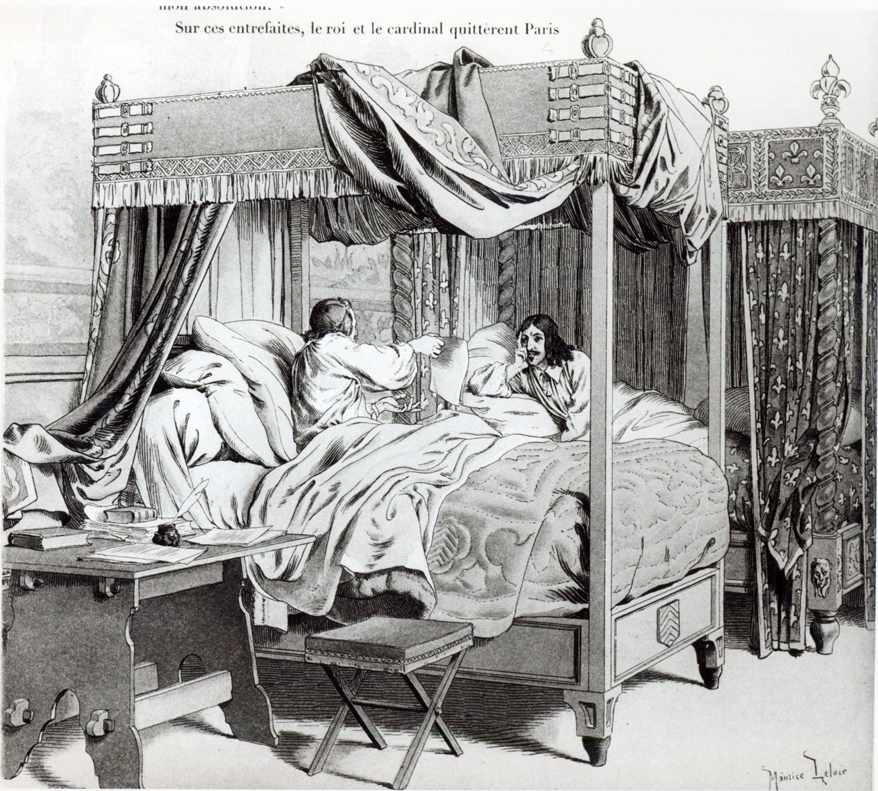 Richelieu（1585-1642）向路易十三（1610-43）揭示了1642年Cinq-Mars的阴谋，1927年由Boivin出版的Theodore Cahu的&39;Richelieu&39;， 作者 莫里斯·勒卢瓦（Maurice Leloir）