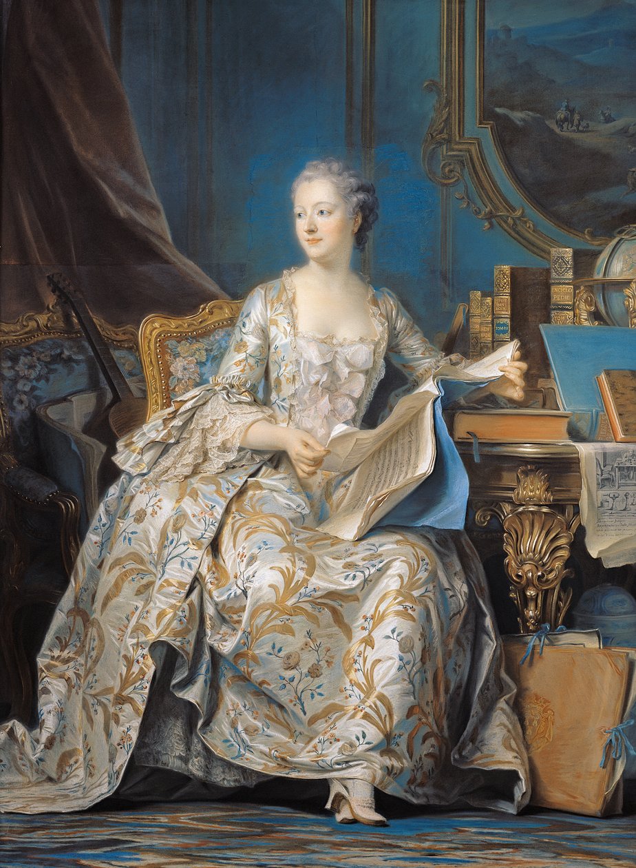 Jeanne Poisson（1721-64）1755年的蓬巴杜侯爵夫人（画布上的纸上粉彩） 作者 莫里斯·昆汀·德拉图尔