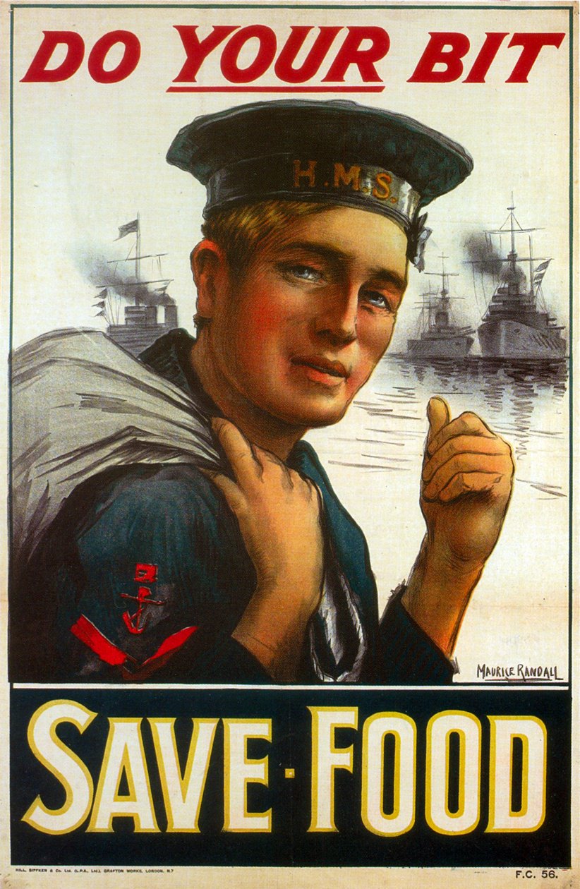 WW1海报敦促你做你的位 - 节省食物1917（彩色Litho） 作者 莫里斯·兰德尔（Maurice Randall）