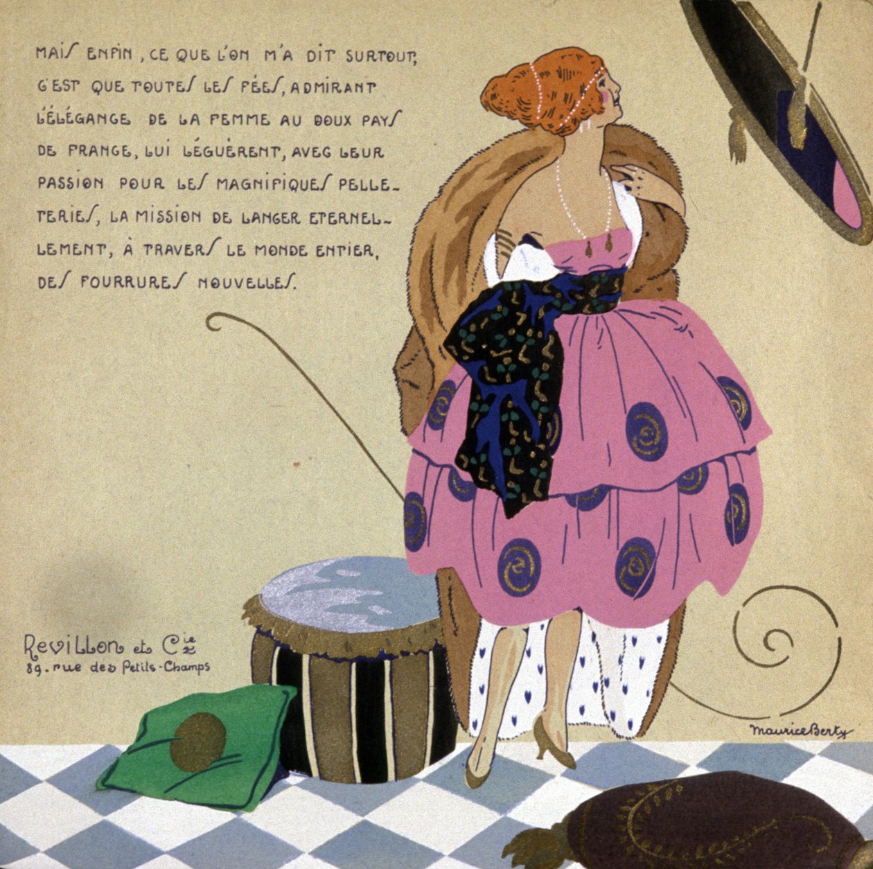 镜子前的女人，Revillon 皮草广告，c. 1920-1930（插图） 作者 莫里斯·伯蒂