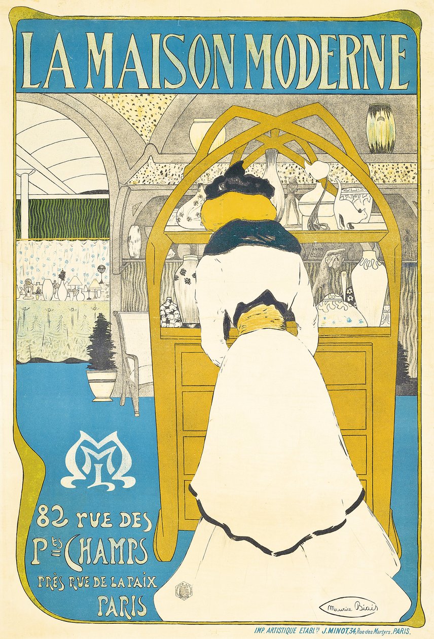 1899年，朱利叶斯·迈耶·格拉菲（Julius Meier-Graefe）于1898年开设的巴黎市立美术馆“ La Maison Moderne”广告海报 作者 莫里斯·比亚斯（Maurice Biais）