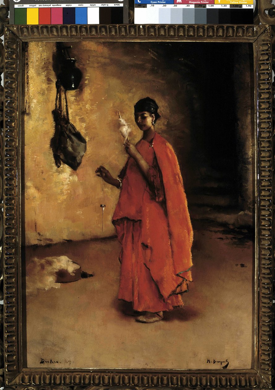 The spinner (Biskra). Algeria (oil on canvas) 作者 莫里斯·庞帕德（Maurice Bompard）