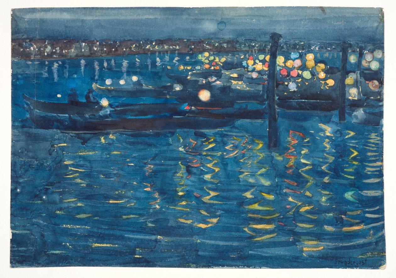 节日之夜，威尼斯，c。 1898-1899（编织纸上的石墨、水彩和体彩） 作者 莫里斯·巴西·普伦德加斯特
