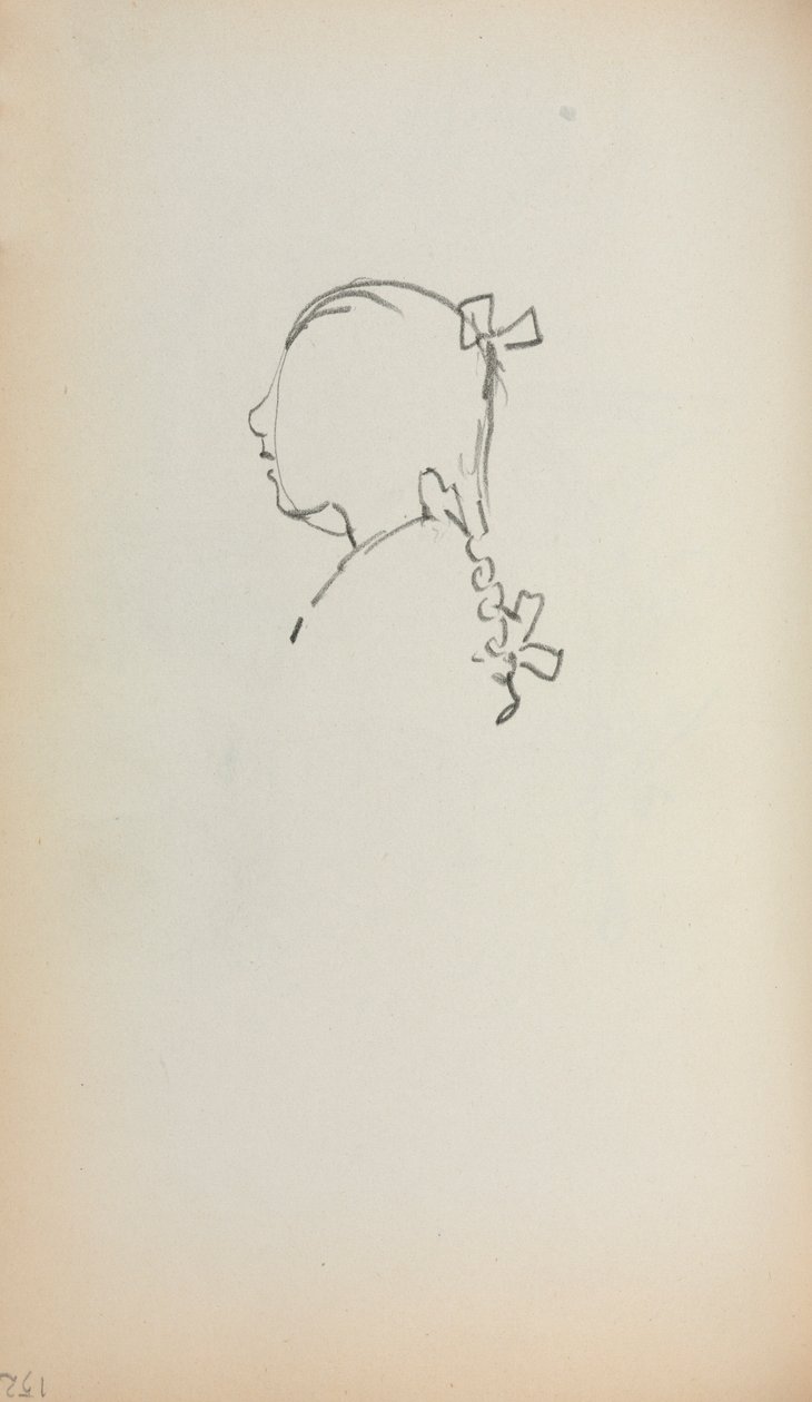 意大利素描本：1898-1899年，第152页个人资料中的一个女孩的头像。 作者 莫里斯·巴西·普伦德加斯特