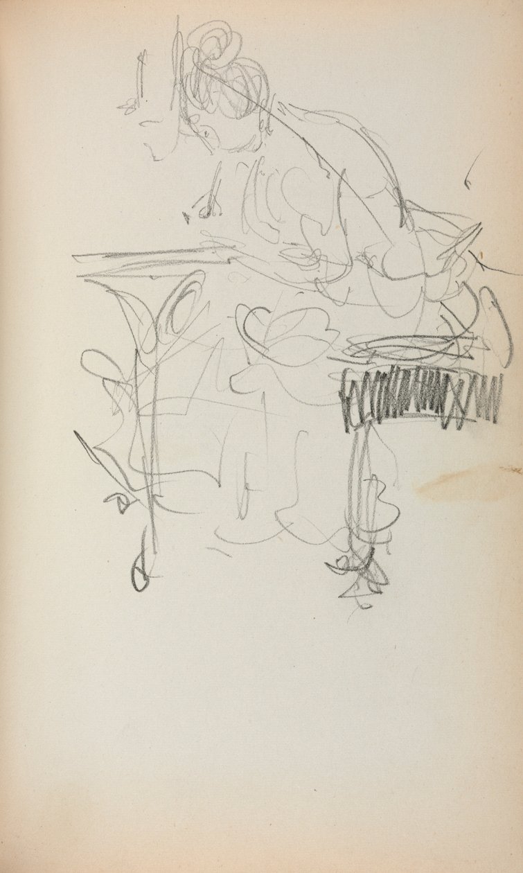 意大利素描本：《坐着的女人缝制》，第153页，1898-1899年。 作者 莫里斯·巴西·普伦德加斯特