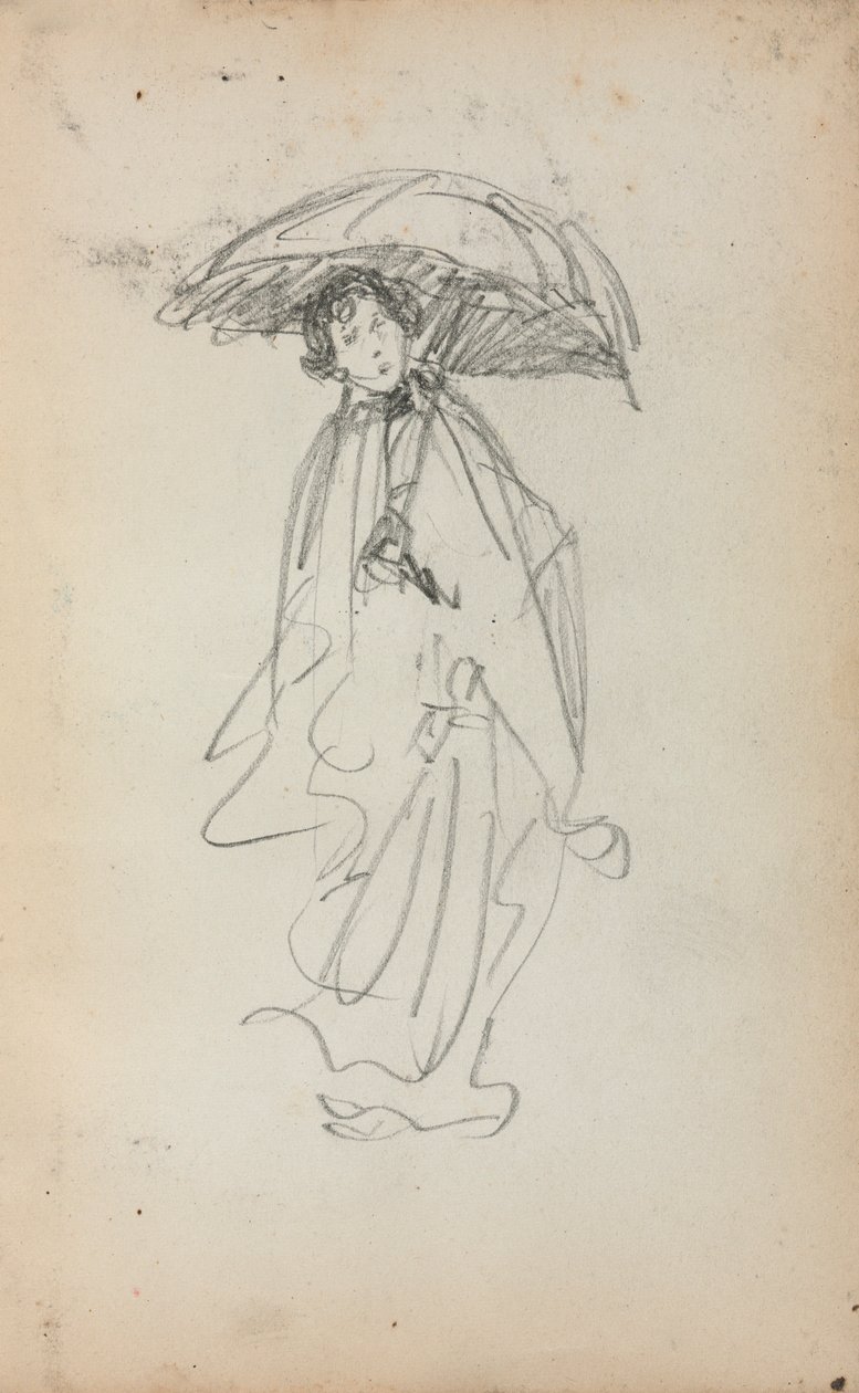 意大利素描本：《站在阳伞下的女人》，第259页，1898-1899年。 作者 莫里斯·巴西·普伦德加斯特